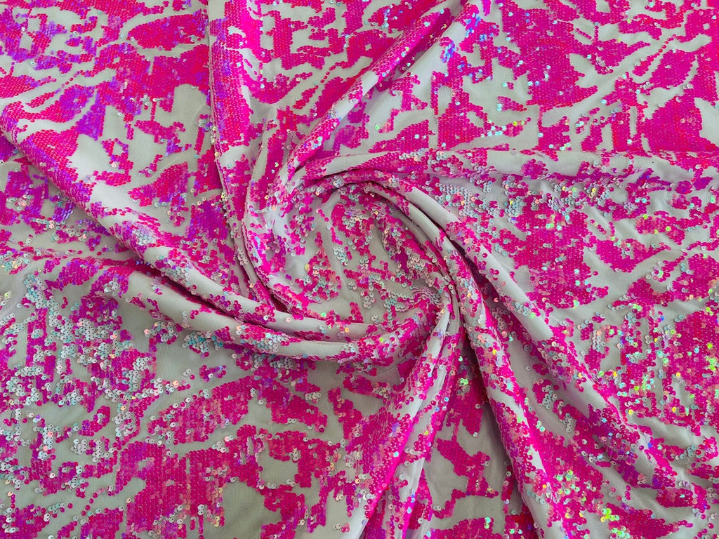 Iridescent Sequins Fabric - Neon Pink - Two Tone Sequins Fabrics By Yard