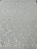 Floral Lace Fabric - Ivory - Embroidered Flower Clusters with Sequins on a Mesh Lace By Yard