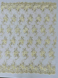 Flower Lace Fabric - Ivory - Embroidered Roses With Sequins on a Mesh Lace Fabric By Yard