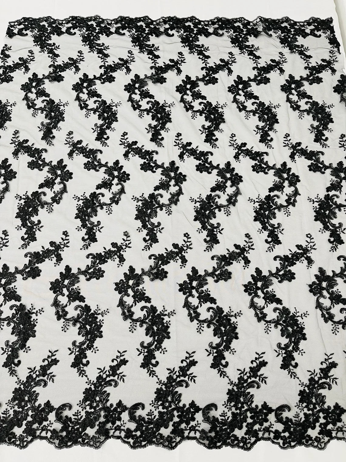 Floral Lace Fabric - Flowers Embroidery Sequins Mesh Design Fabric - 25 Yard Roll