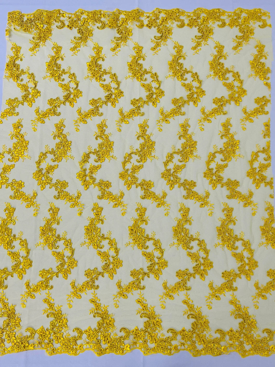Floral Lace Fabric - Flowers Embroidery Sequins Mesh Design Fabric - 25 Yard Roll
