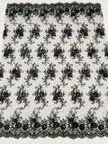 Flower Lace Fabric - Black - Embroidered Roses With Sequins on a Mesh Lace Fabric By Yard