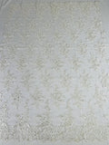 Lace Flower Cluster Fabric - Ivory - Embroidered Flower With Sequins on a Mesh Lace Fabric By Yard