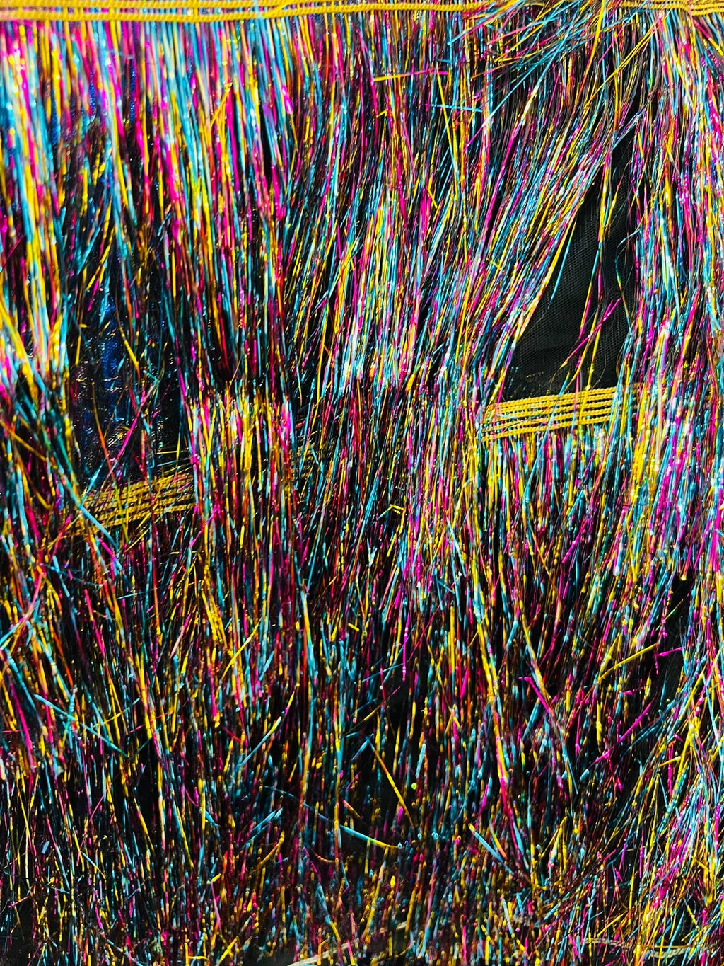Metallic Fringe Eyelash Design - Multi-Color - Embroidered 2 Way Stretch Fancy Fringe By Yard