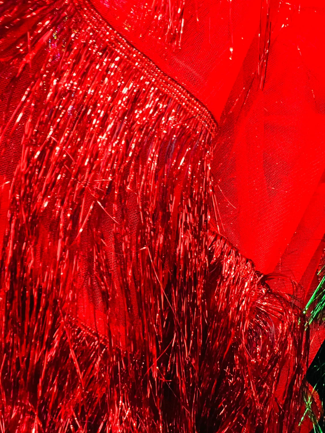 Metallic Fringe Eyelash Design - Red - Embroidered 2 Way Stretch Fancy Fringe By Yard