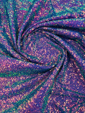 Mini Glitz Sequins - Iridescent Purple on Purple Mesh - Mini Sequins 4 Way Stretch Mesh Fabric
