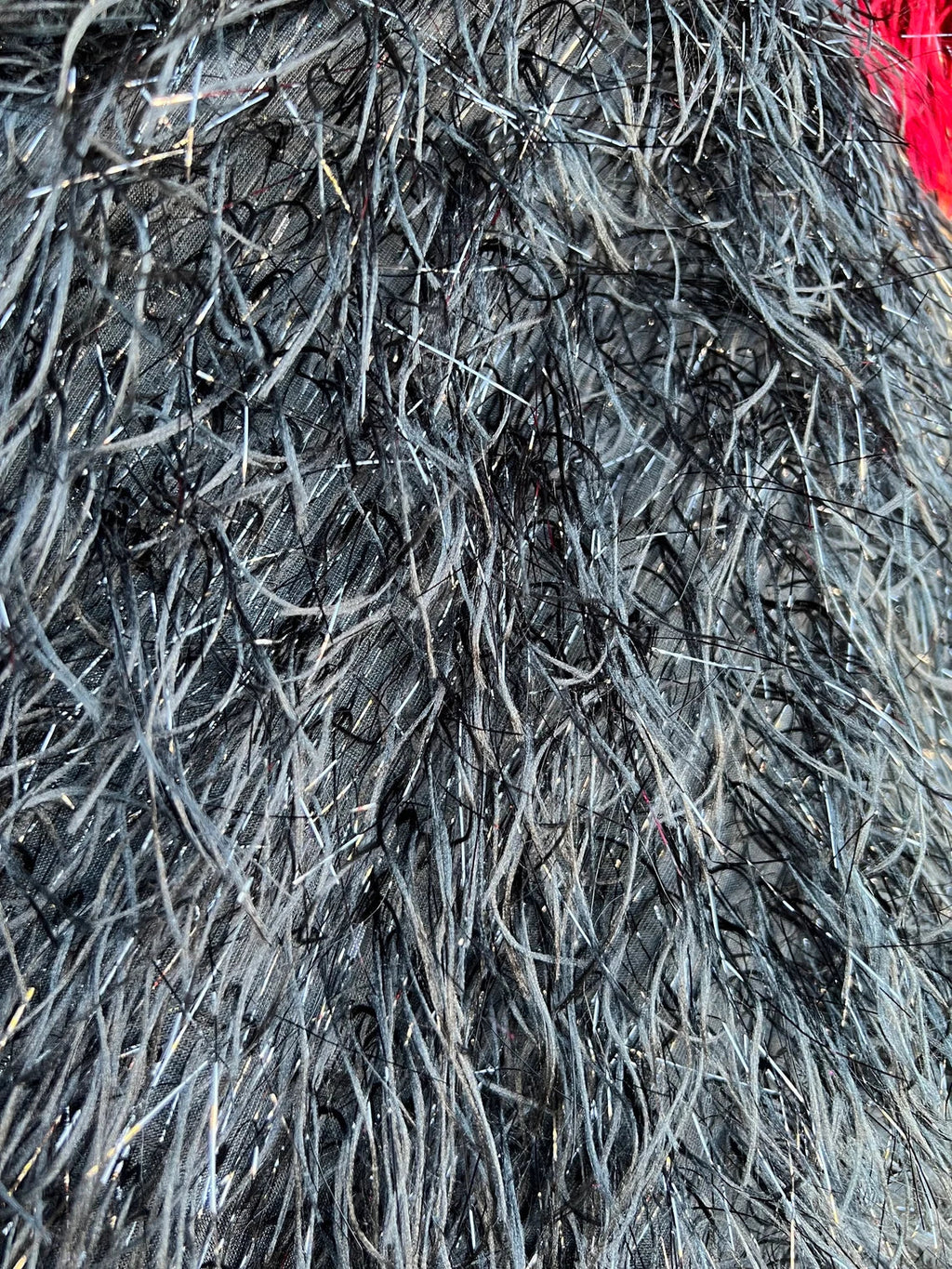 Metallic Eyelash Fabric - Black/Silver - Feather/Eyelash/Fringe Design on Mesh By Yard