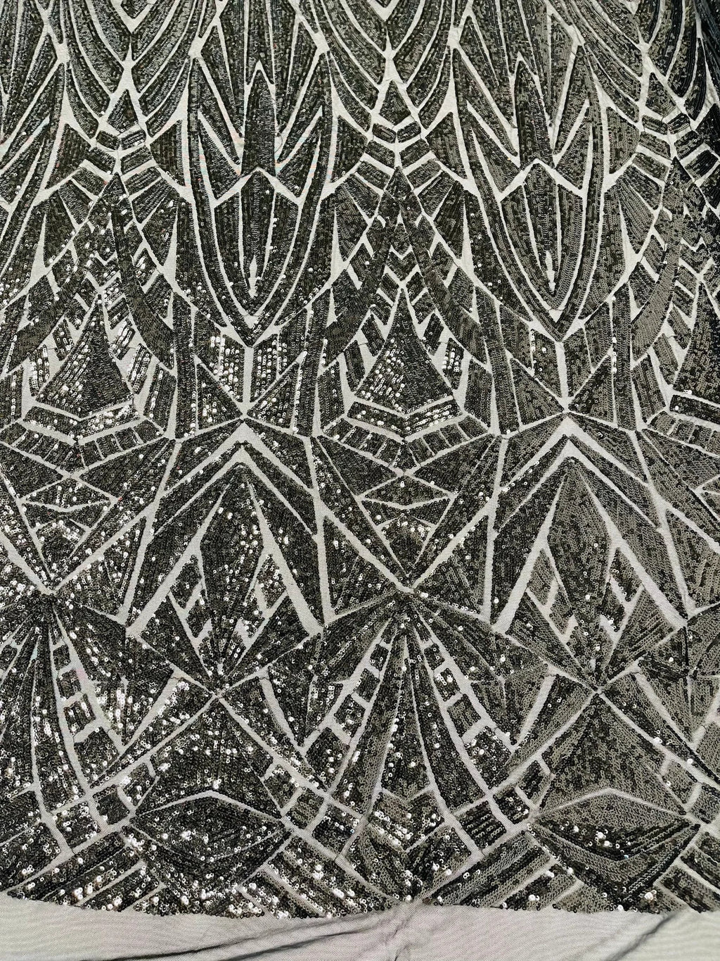 Geometric Fabric - Black  - Geometric Sequins Pattern Design 4 Way Stretch Sold By Yard