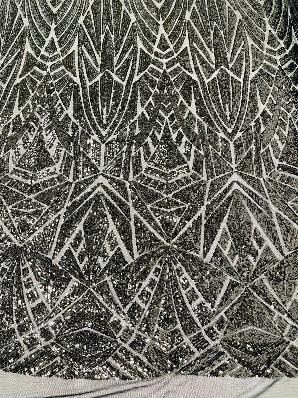 Geometric Fabric - Black  - Geometric Sequins Pattern Design 4 Way Stretch Sold By Yard