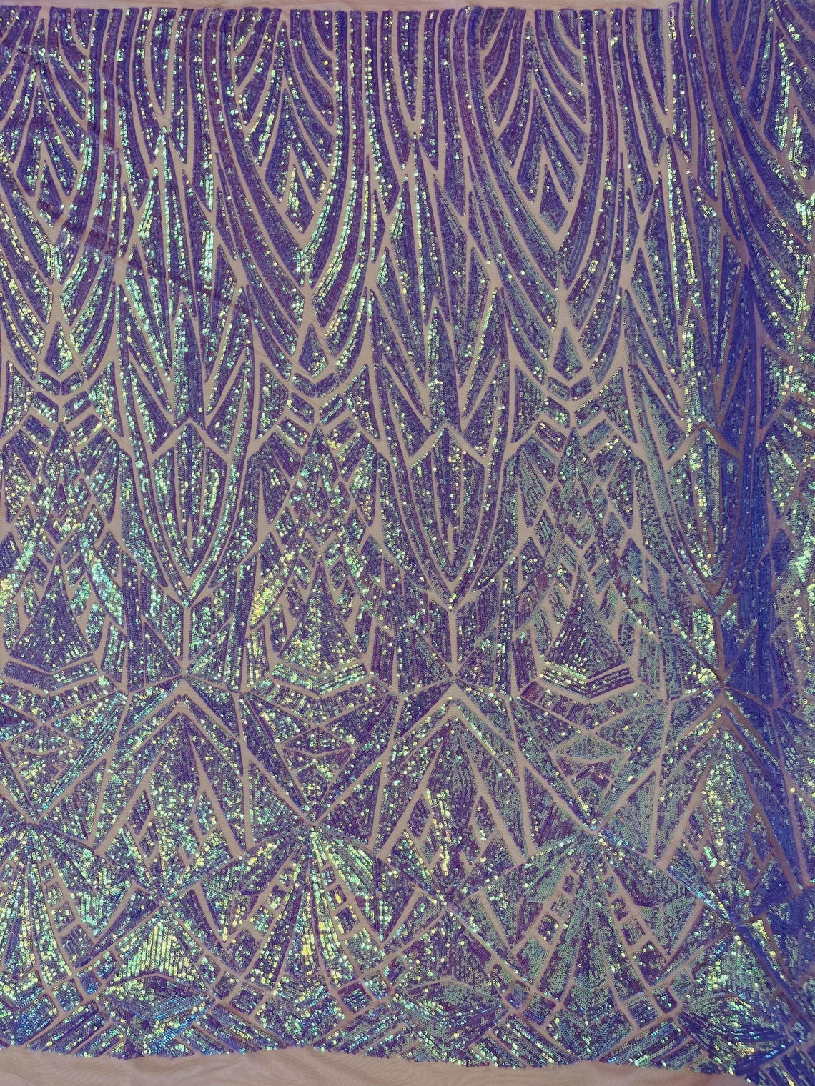 Geometric Fabric - Lilac - Geometric Sequins Pattern Design 4 Way Stretch Sold By Yard