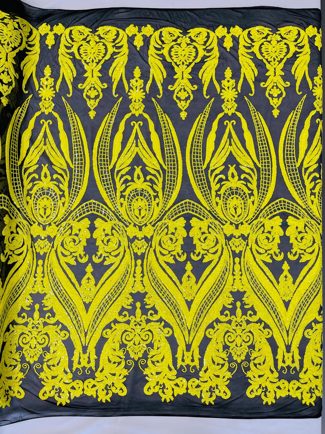 Damask Sequins Fabric - 4 Way Stretch Big Damask Sequins Fabric - Pick Color - 25 Yard Roll