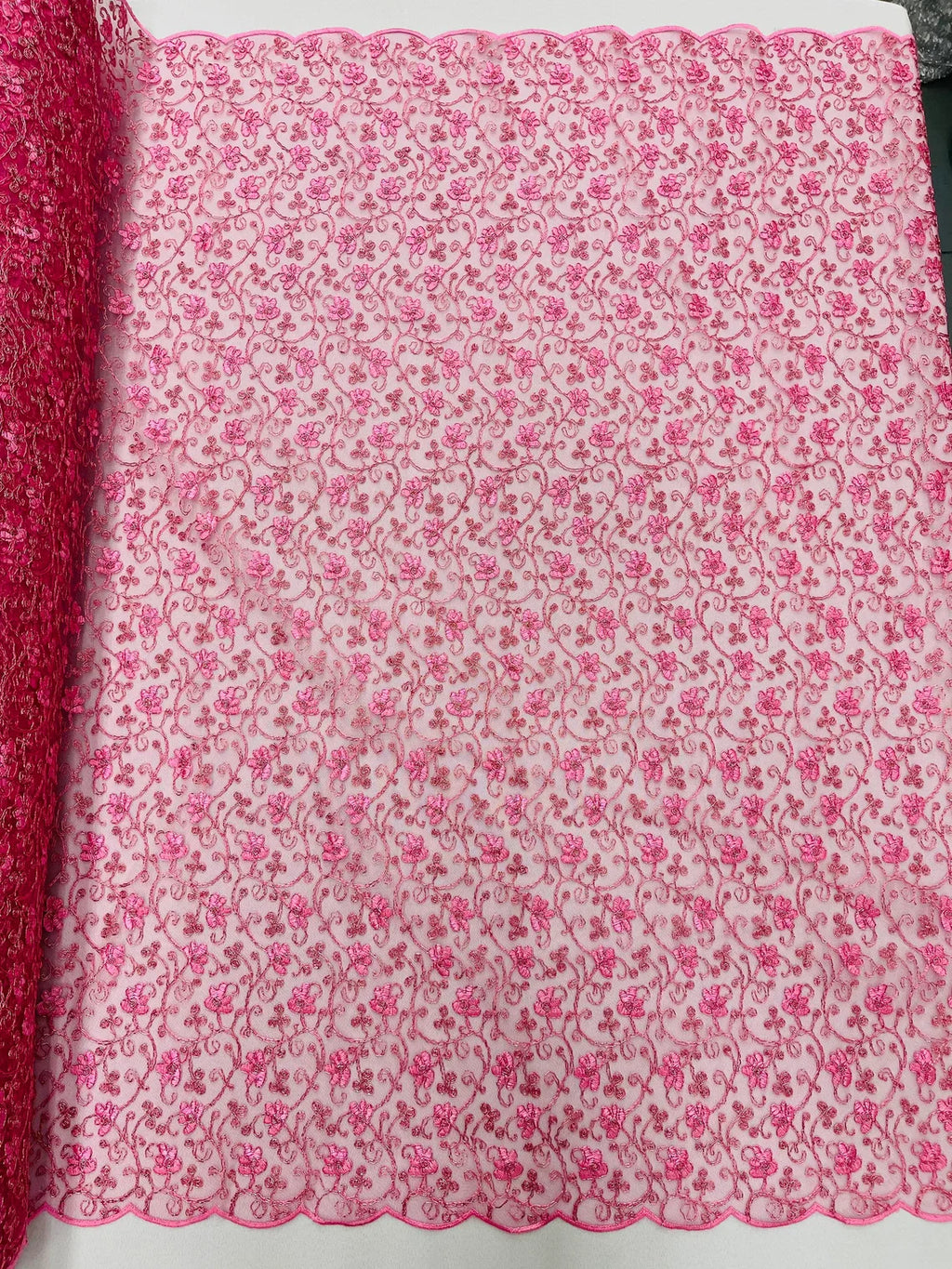 Metallic Floral Lace Fabric - Dusty Rose - Embroidered  Flower Design on Lace Mesh Fabric By Yard