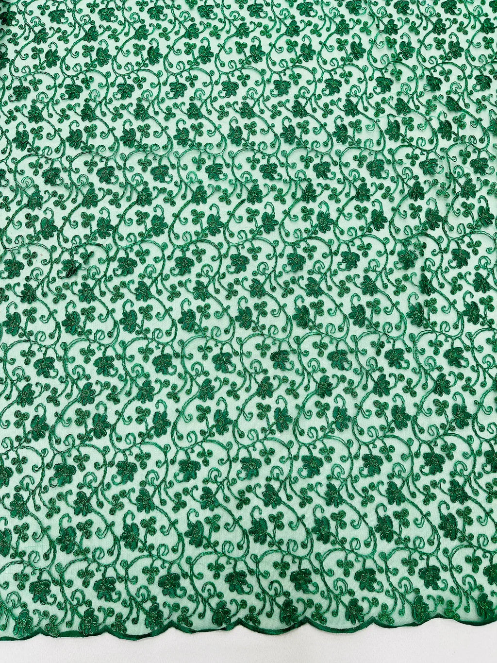Metallic Floral Lace Fabric - Metallic Green - Embroidered  Flower Design on Lace Mesh Fabric By Yard