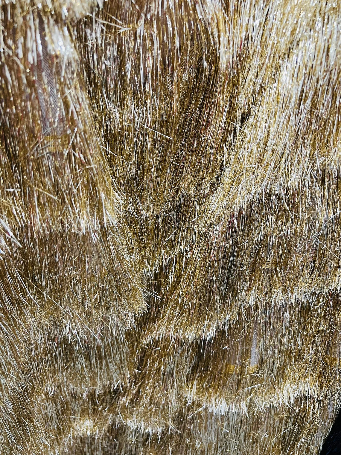 Metallic Fringe Eyelash Design - Gold - Embroidered 2 Way Stretch Fancy Fringe By Yard