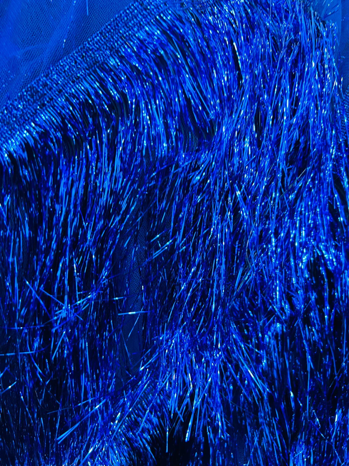Metallic Fringe Eyelash Design - Royal Blue - Embroidered 2 Way Stretch Fancy Fringe By Yard