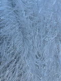 Metallic Eyelash Fabric - White - Feather/Eyelash/Fringe Design on Mesh By Yard