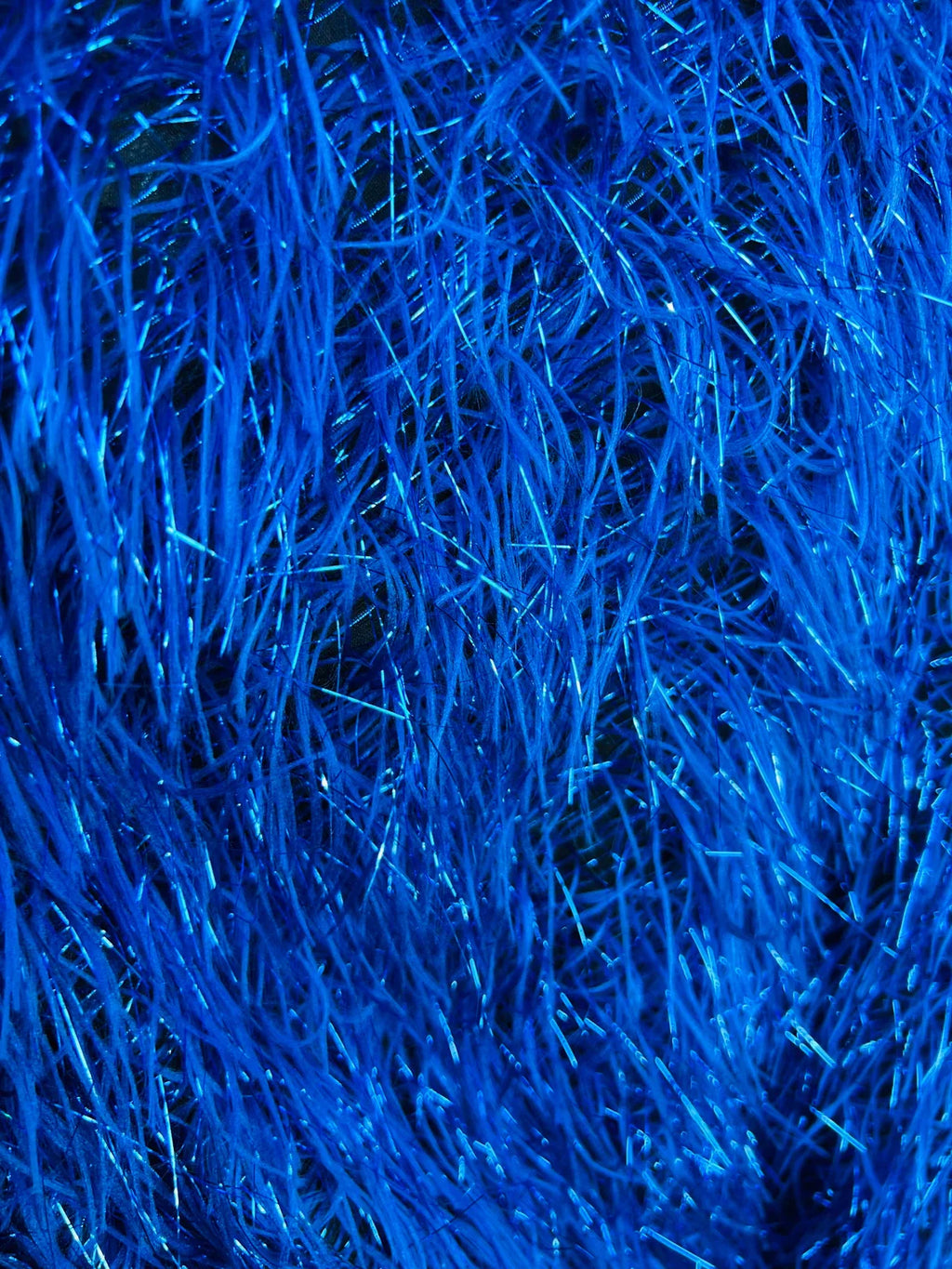 Metallic Eyelash Fabric - Royal Blue - Feather/Eyelash/Fringe Design on Mesh By Yard