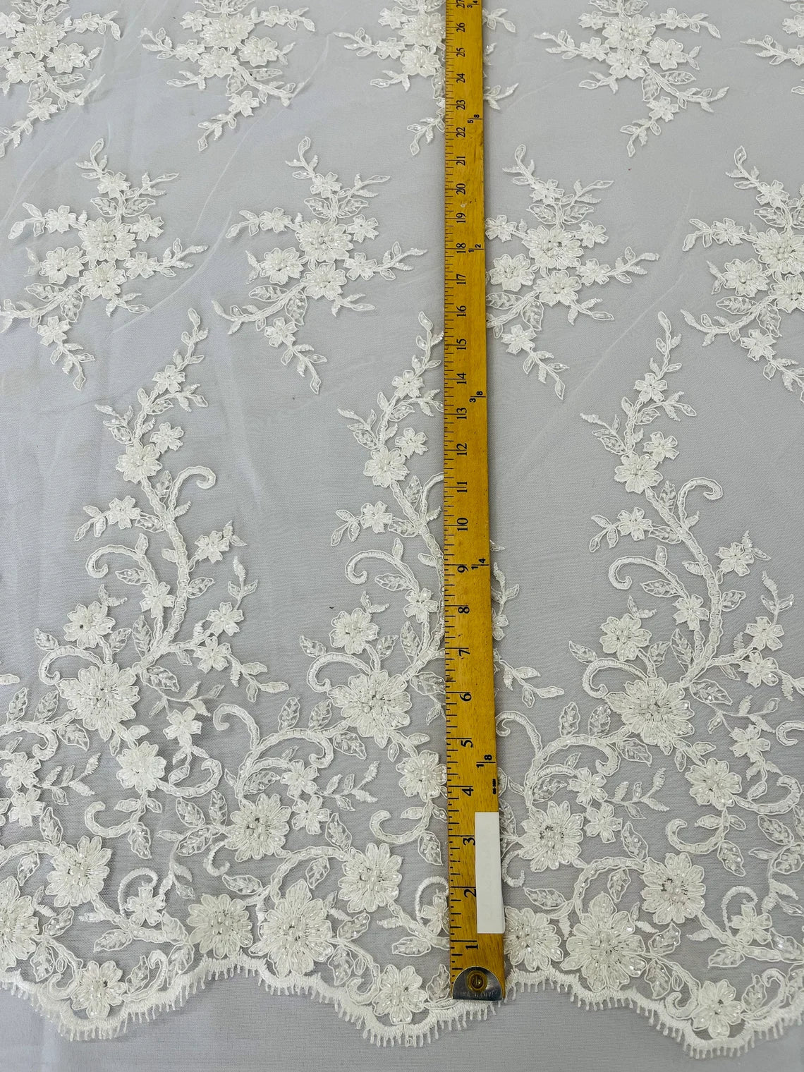 Beaded Floral Cluster - Off-White - Fancy Embroidered Glamorous Floral Design by Yard