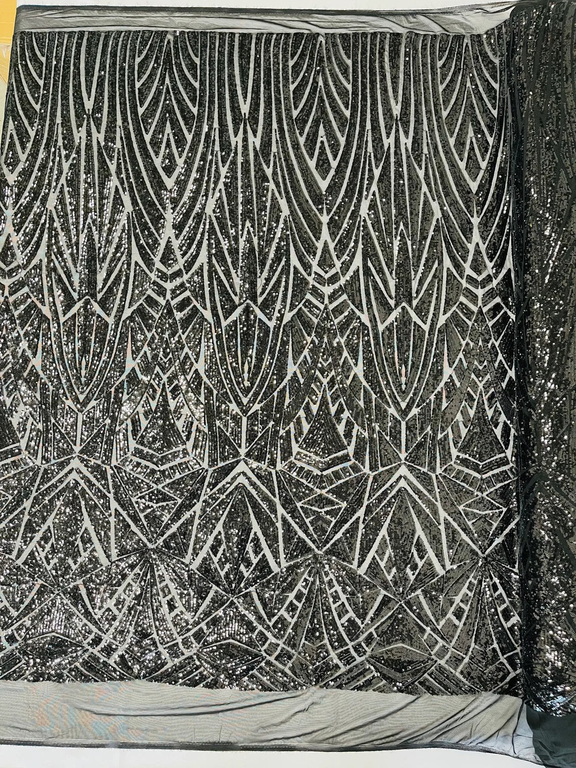 Geometric Fabric - Black  - Geometric Sequins Pattern Design 4 Way Stretch Sold By Yard