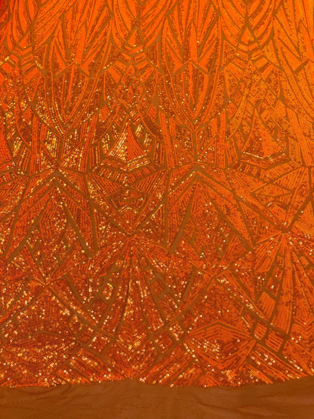 Geometric Fabric - Orange - Geometric Sequins Pattern Design 4 Way Stretch Sold By Yard