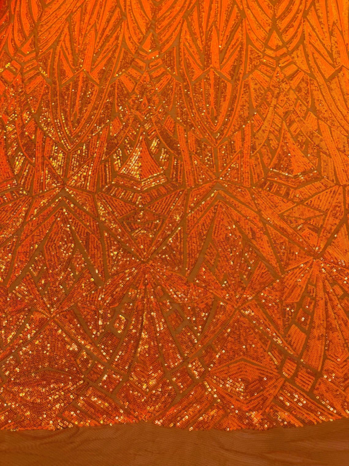 Geometric Fabric - Orange - Geometric Sequins Pattern Design 4 Way Stretch Sold By Yard