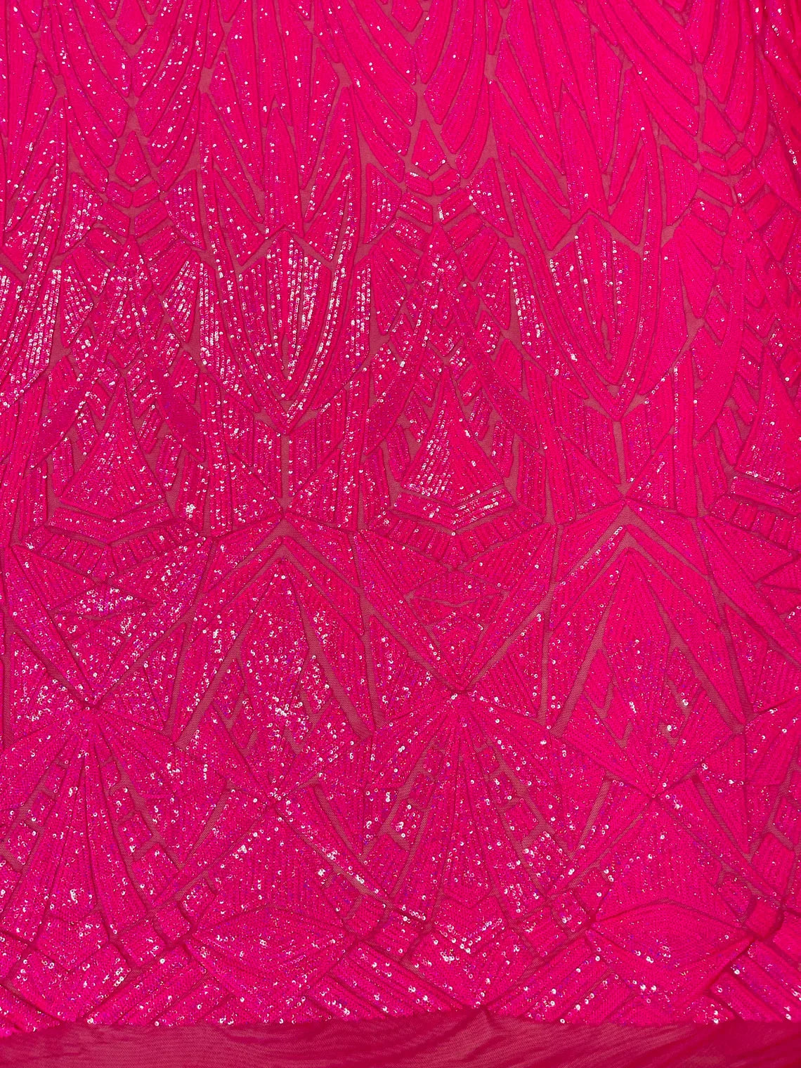 Geometric Fabric - Hot Pink - Geometric Sequins Pattern Design 4 Way Stretch Sold By Yard