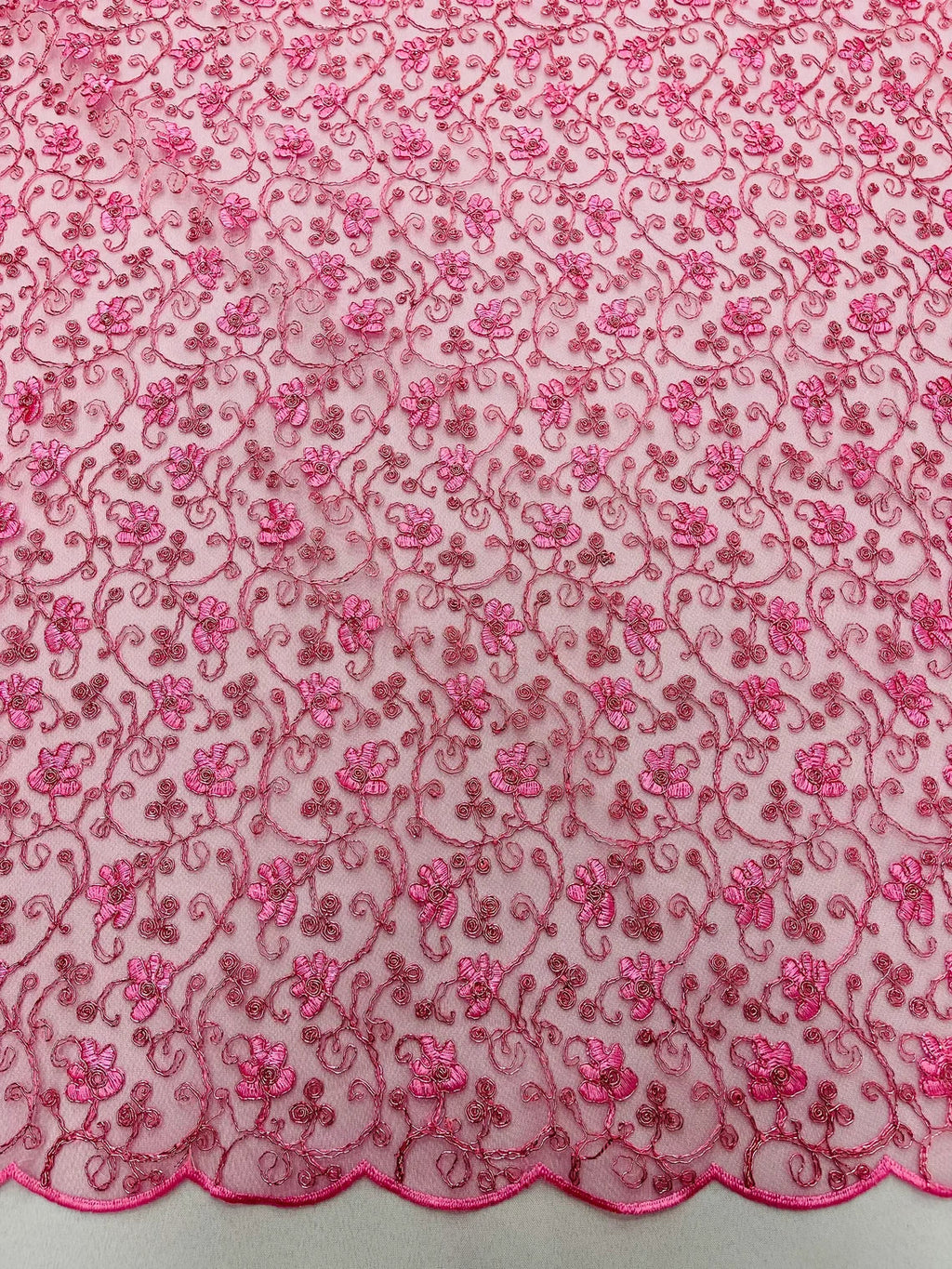Metallic Floral Lace Fabric - Dusty Rose - Embroidered  Flower Design on Lace Mesh Fabric By Yard