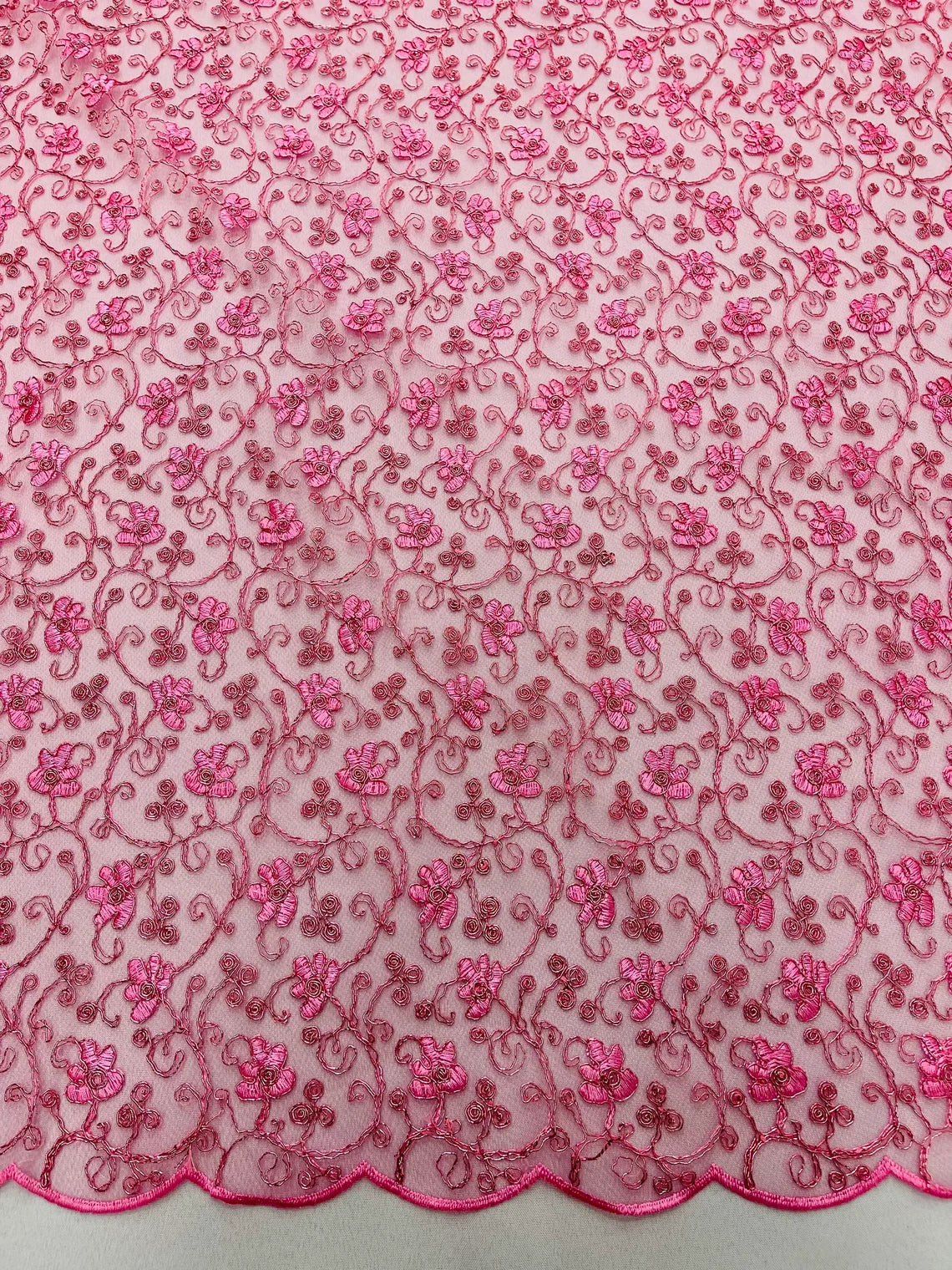 Metallic Floral Lace Fabric - Dusty Rose - Embroidered  Flower Design on Lace Mesh Fabric By Yard