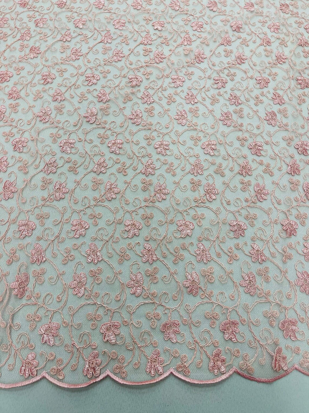 Metallic Floral Lace Fabric - Pink - Embroidered  Flower Design on Lace Mesh Fabric By Yard
