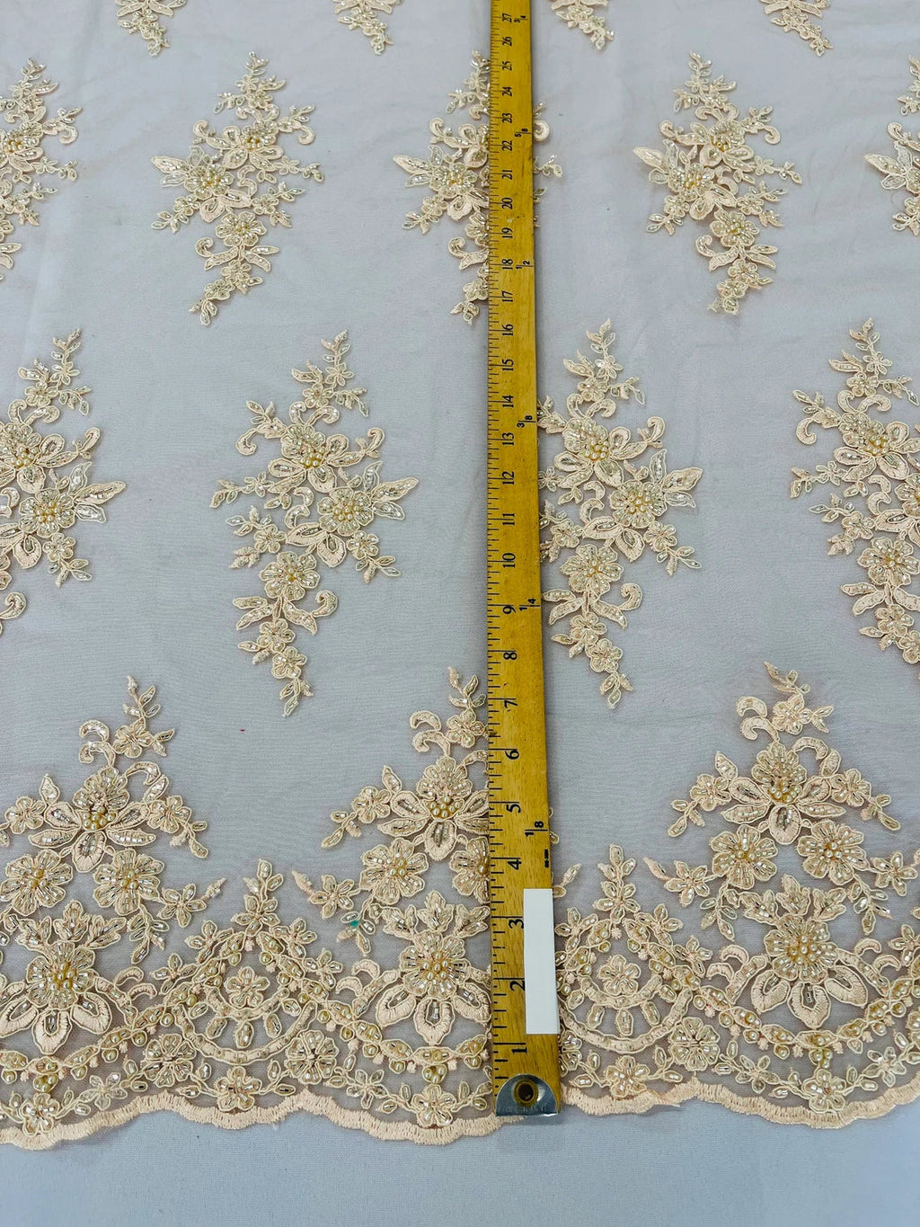 Beaded Shiny Floral Cluster - Blush - Embroidered Luxury Floral Design by Yard