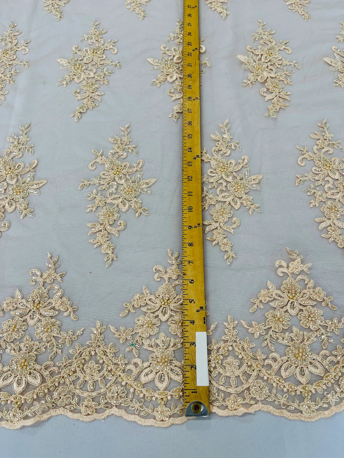 Beaded Shiny Floral Cluster - Blush - Embroidered Luxury Floral Design by Yard