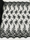 Beaded Floral Cluster - Black - Fancy Embroidered Glamorous Floral Design by Yard