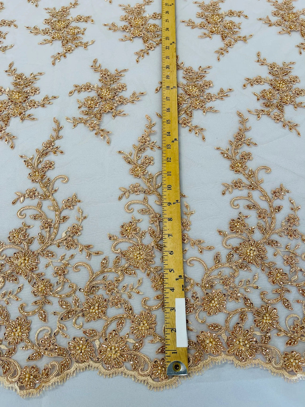 Beaded Floral Cluster - Champagne - Fancy Embroidered Glamorous Floral Design by Yard