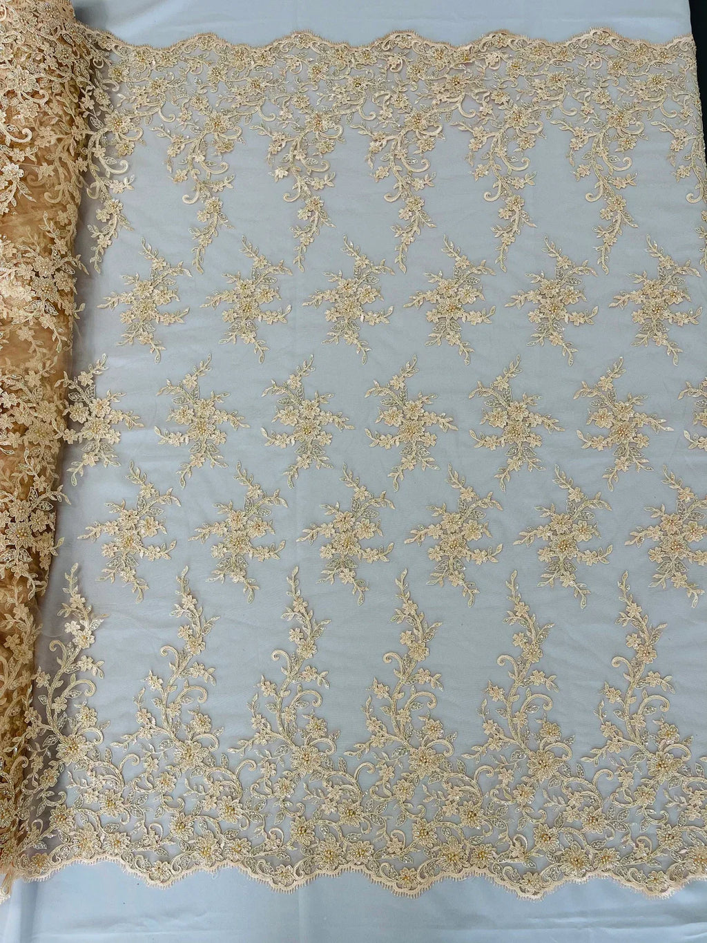 Beaded Floral Cluster - Blush - Fancy Embroidered Glamorous Floral Design by Yard