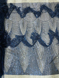 Fringe Sequins Fabric - Navy Blue - 2 Way Stretch Glamorous Fringe Design on Mesh By Yard