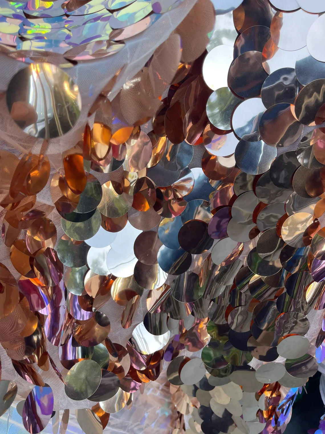 Jumbo 1.5" Circle Sequins - Rose Gold - Jumbo Sequins On Mesh Fabric Sold By The Yard