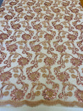 Embroidered Flower Lace - Rose - Corded Floral Lace With Sequins Sold By Yard