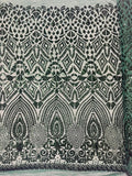 Geometric Pattern Sequins - Hunter Green - 4 Way Stretch Colorful Shine Designer Sequins By Yard