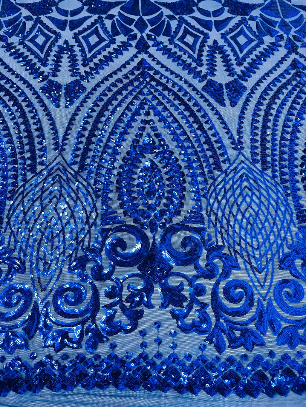 Geometric Pattern Sequins - Royal Blue - 4 Way Stretch Colorful Shine Designer Sequins By Yard
