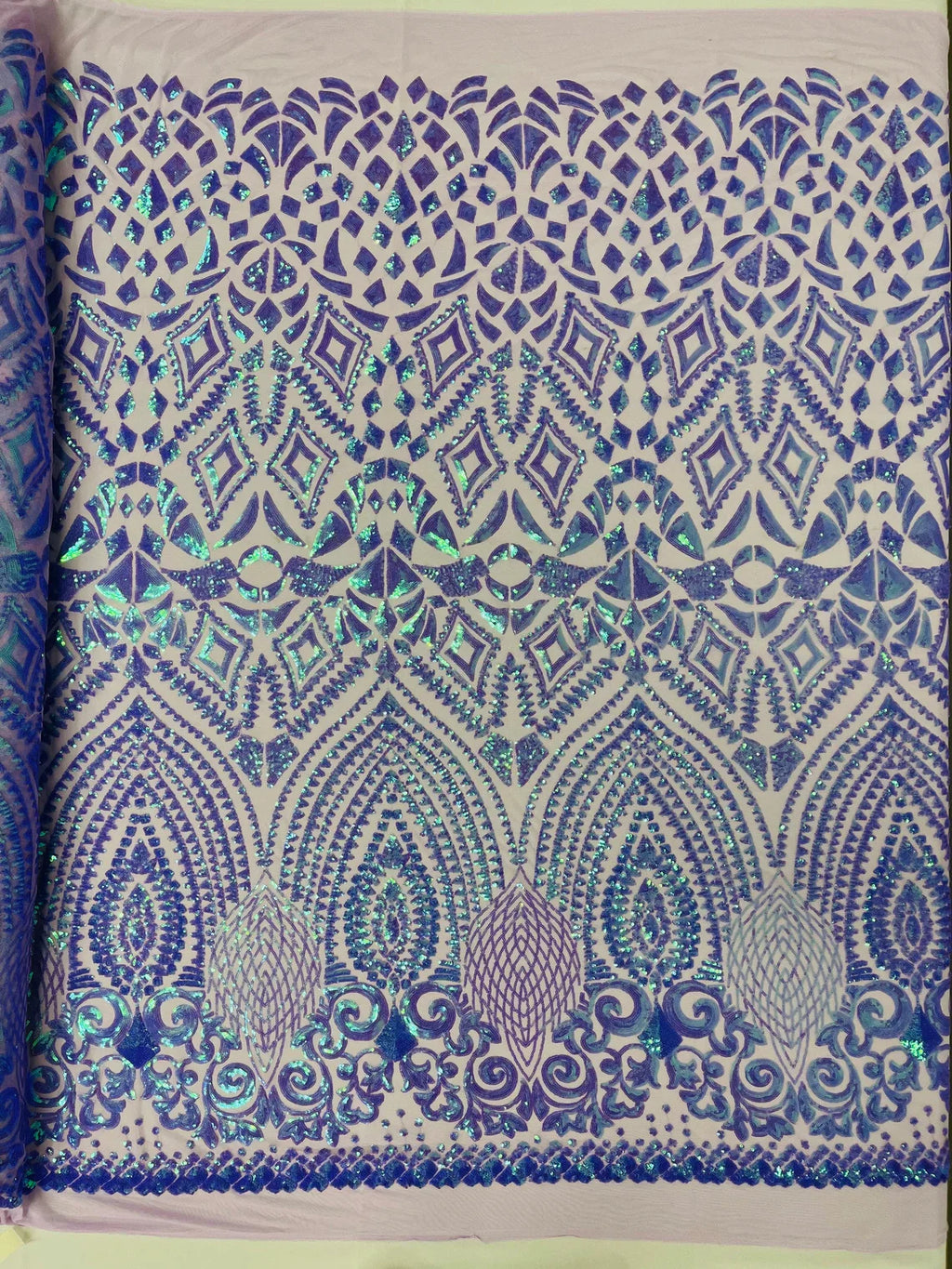Geometric Pattern Sequins - Lavender - 4 Way Stretch Colorful Shine Designer Sequins By Yard