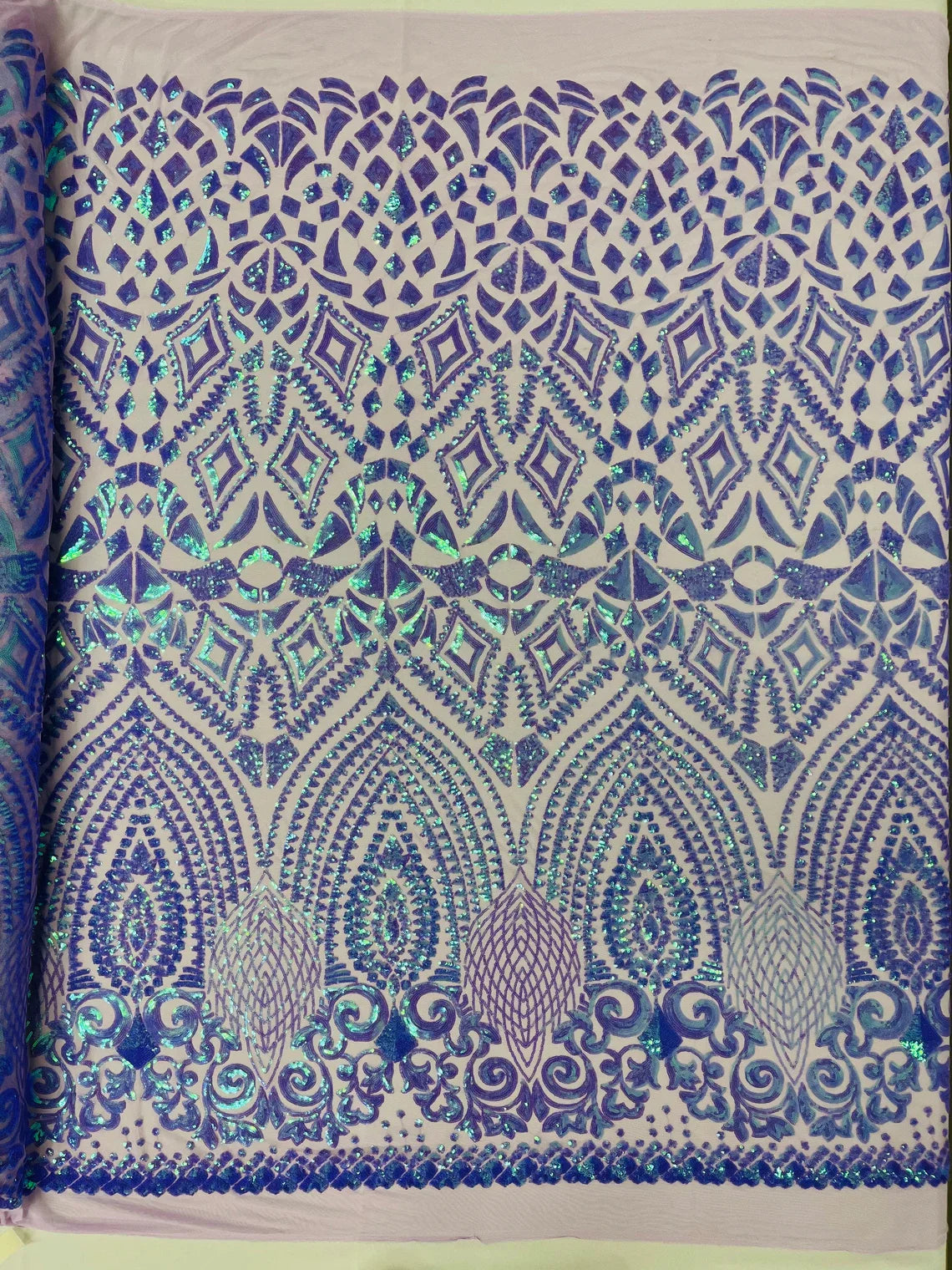 Geometric Pattern Sequins - Lavender - 4 Way Stretch Colorful Shine Designer Sequins By Yard