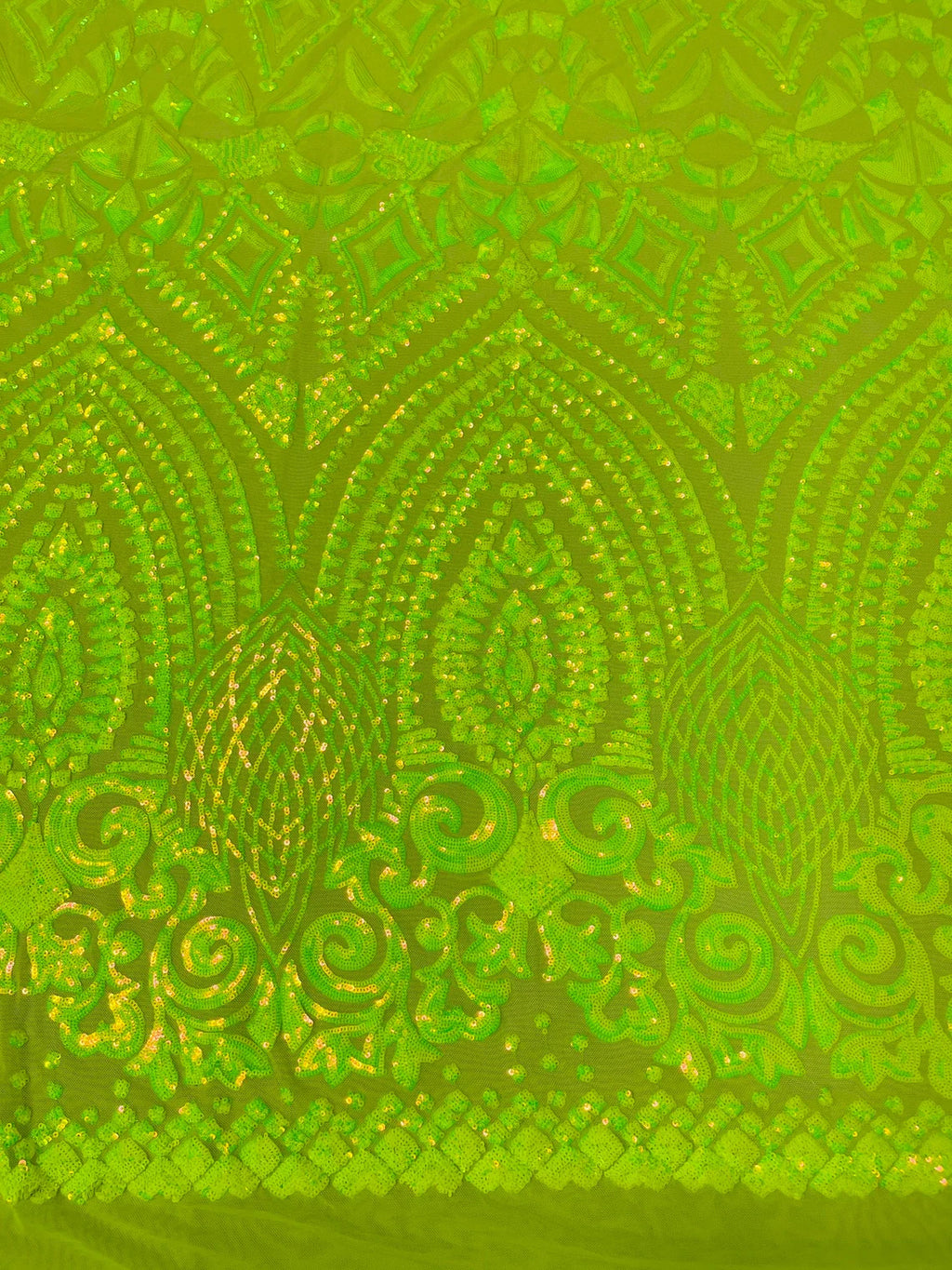 Geometric Pattern Sequins - Lime Green - 4 Way Stretch Colorful Shine Designer Sequins By Yard