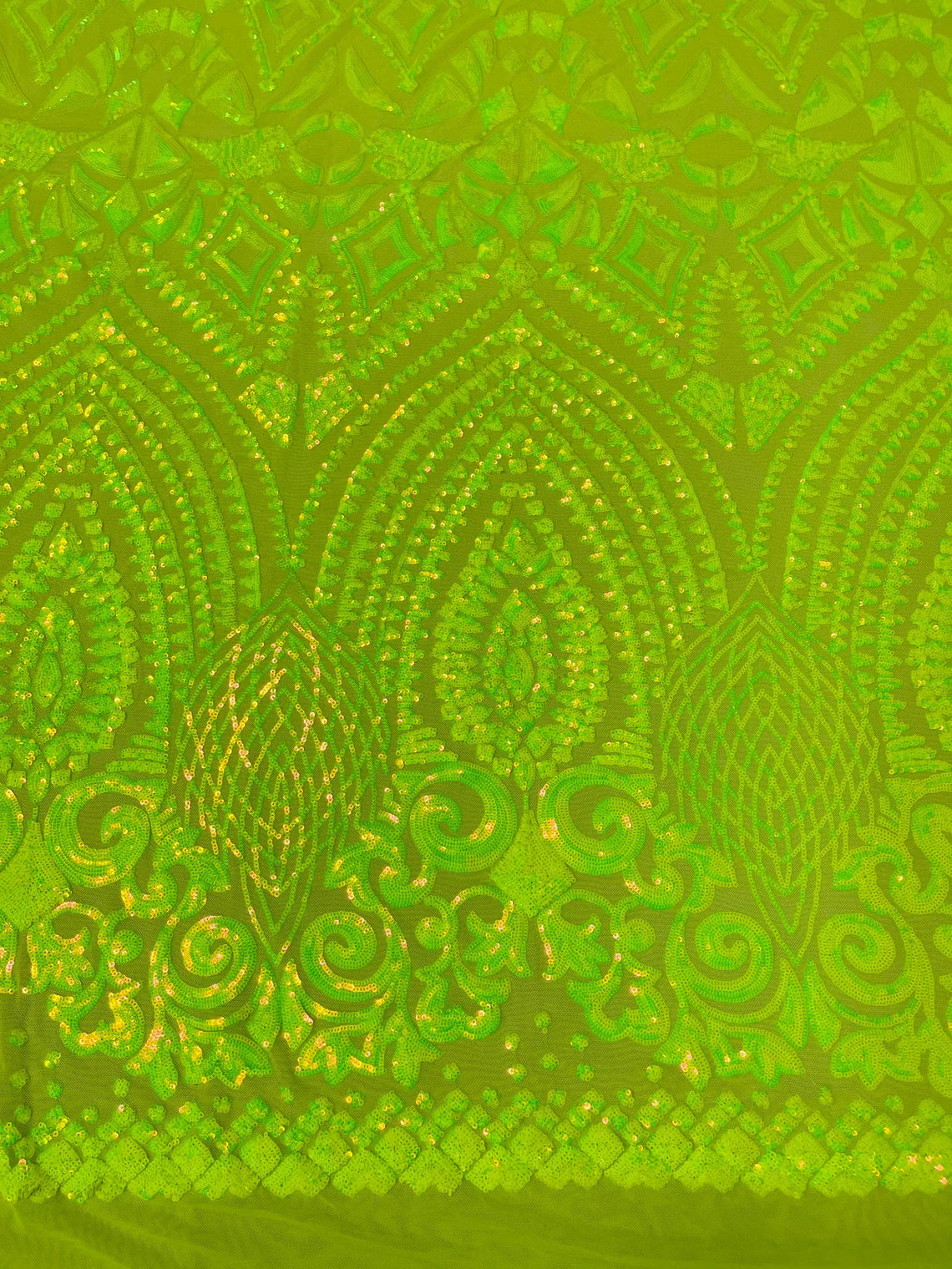 Geometric Pattern Sequins - Lime Green - 4 Way Stretch Colorful Shine Designer Sequins By Yard