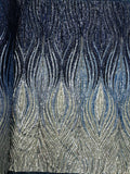 Multi-Color Fabric - Light Gold/Silver/Black - Feather Shape Sequins Fabric Sold By Yard