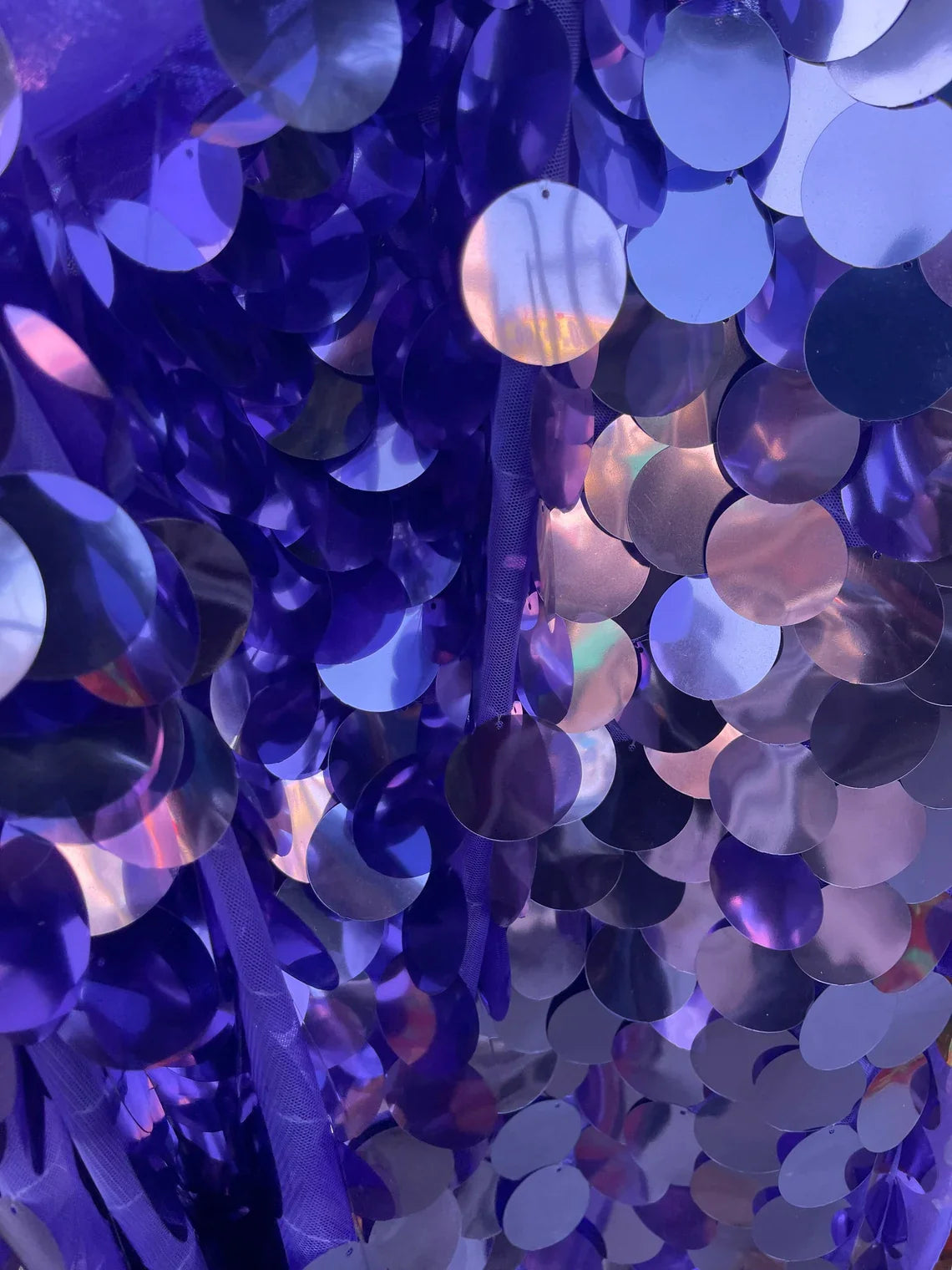 Jumbo 1.5" Circle Sequins - Lilac - Jumbo Sequins On Mesh Fabric Sold By The Yard
