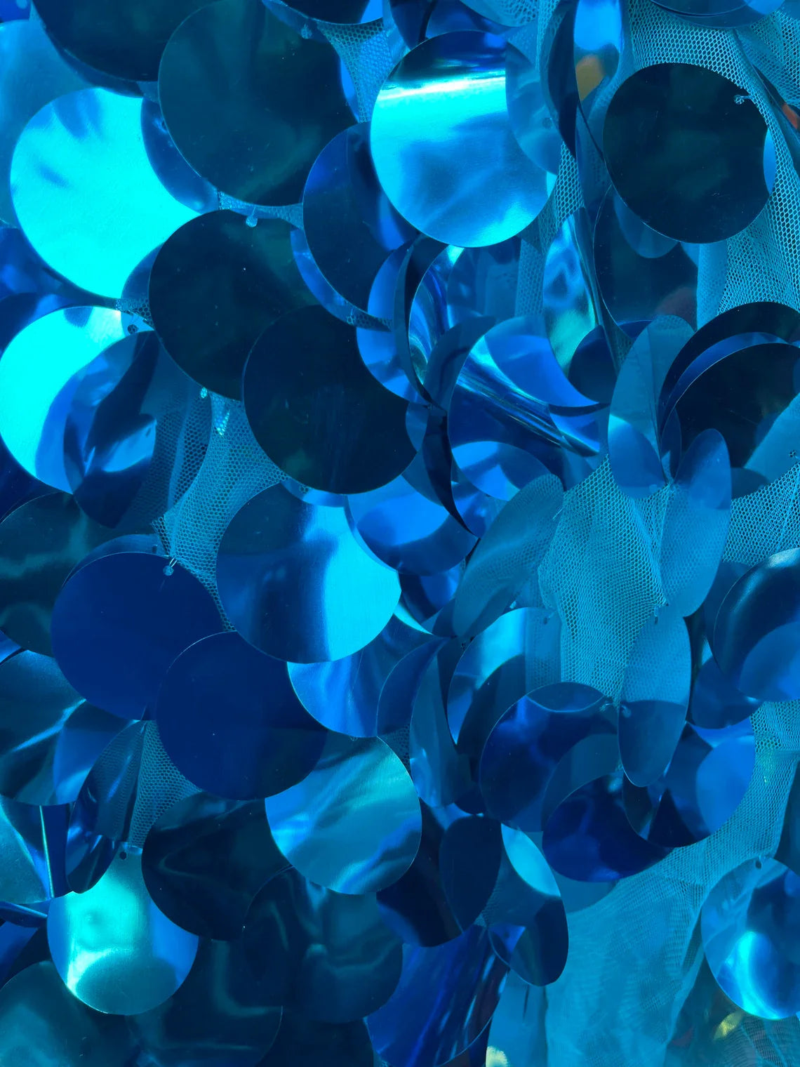 Jumbo 1.5" Circle Sequins - Turquoise - Jumbo Sequins On Mesh Fabric Sold By The Yard