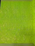 Geometric Fabric - Lime Green - Geometric Sequins Pattern Design 4 Way Stretch Sold By Yard