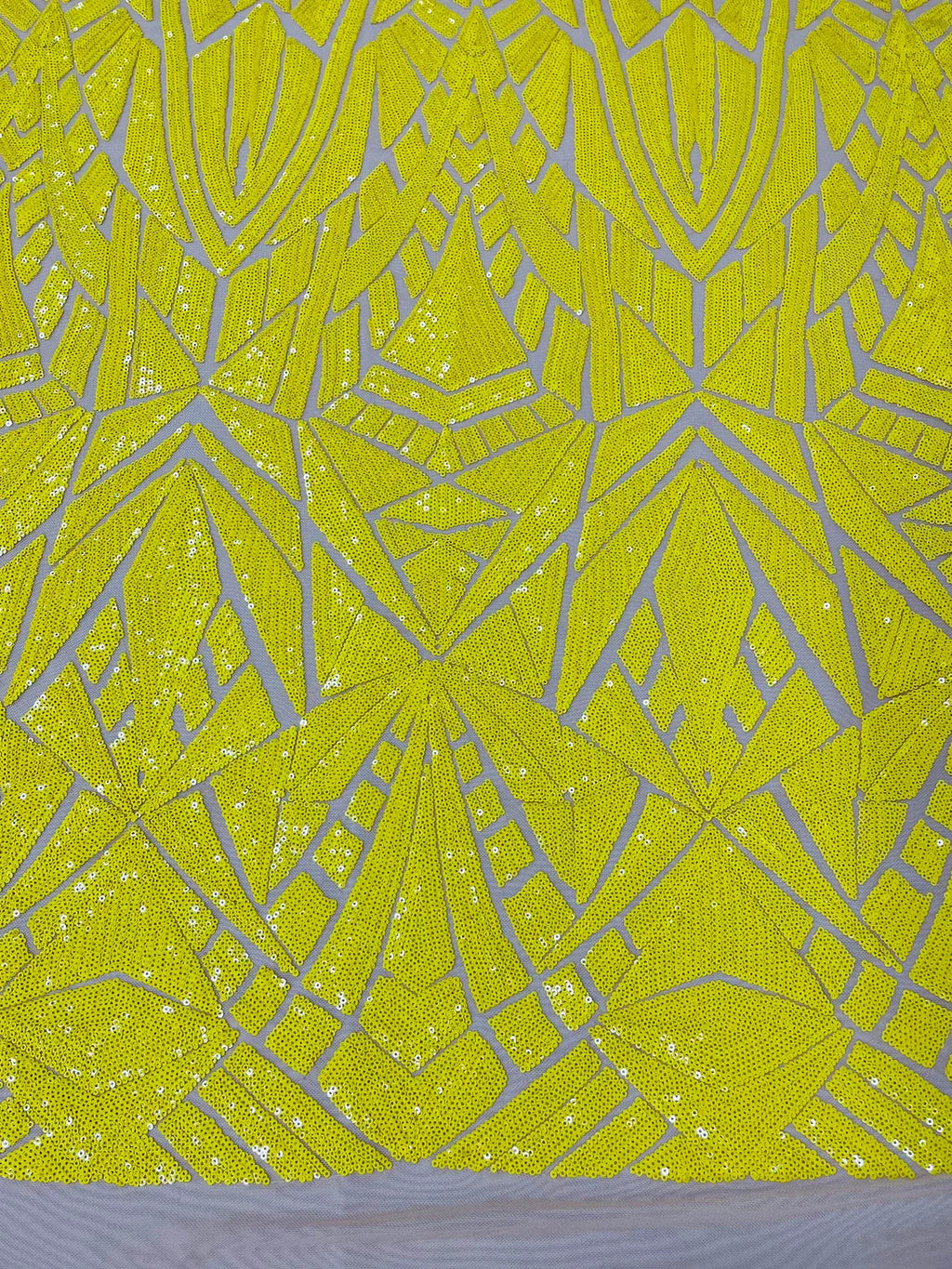 Geometric Fabric - Yellow on Yellow - Geometric Sequins Pattern Design 4 Way Stretch Sold By Yard