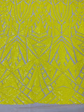 Geometric Fabric - Yellow on Yellow - Geometric Sequins Pattern Design 4 Way Stretch Sold By Yard