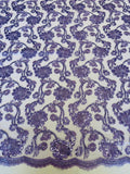 Embroidered Flower Lace - Lilac - Corded Floral Lace With Sequins Sold By Yard